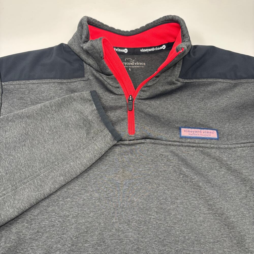 Vineyard Vines Large 1/4 Zip Gray Black Pullover Long Sleeve Sweater‎